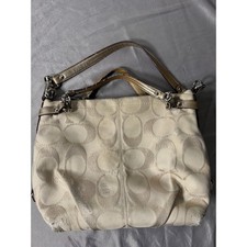 Coach Signature C Jacquard Metallic Gold Trim Shoulder Bag Cream Hobo FLAWS