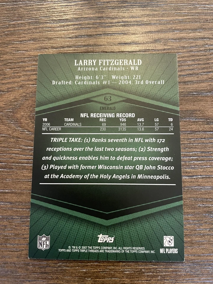 2007 Topps Triple Threads #63 Larry Fitzgerald Emerald #/199 - Image 2 of 2