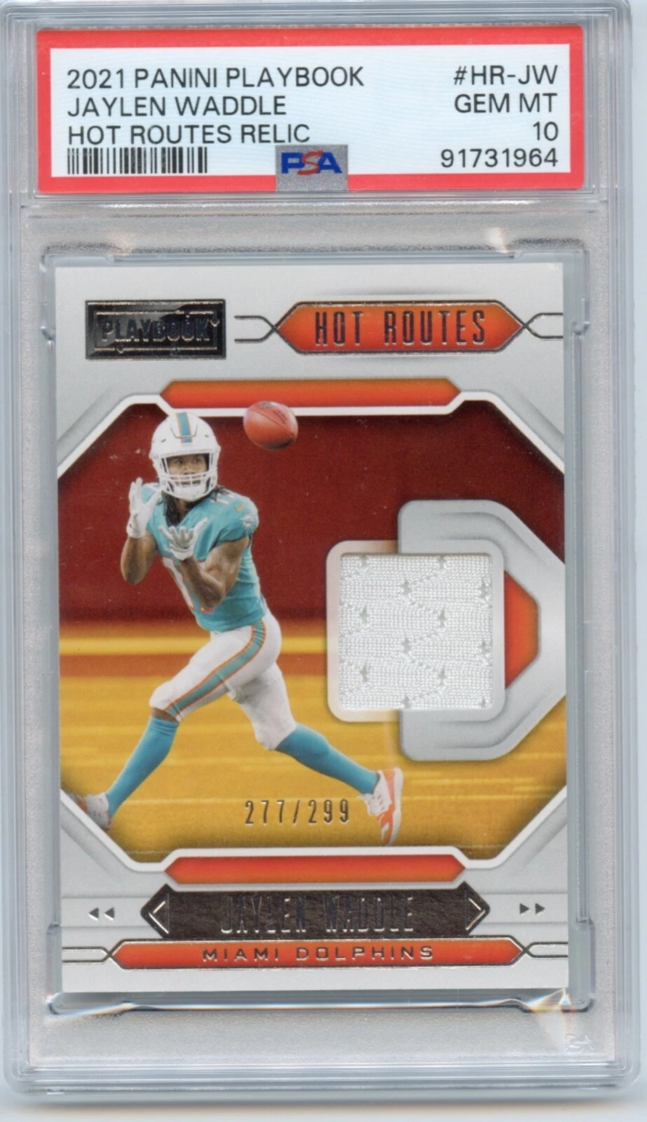 Jaylen Waddle Panini Playbook Hot Routes Relics #HRJW Base