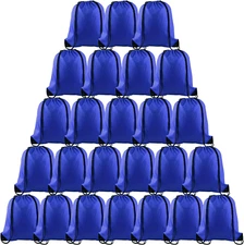 PLULON 25 Pcs Blue Drawstring Backpack Bags Bulk String Backpack Cinch Sack Pull