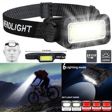 COB LED Headlamp USB Rechargeable Headlight Torch Work Light Bar Head Band Lamp