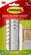 Command Large Universal Frame Hanger, 3 Picture Hangers with 6 Command Strips an