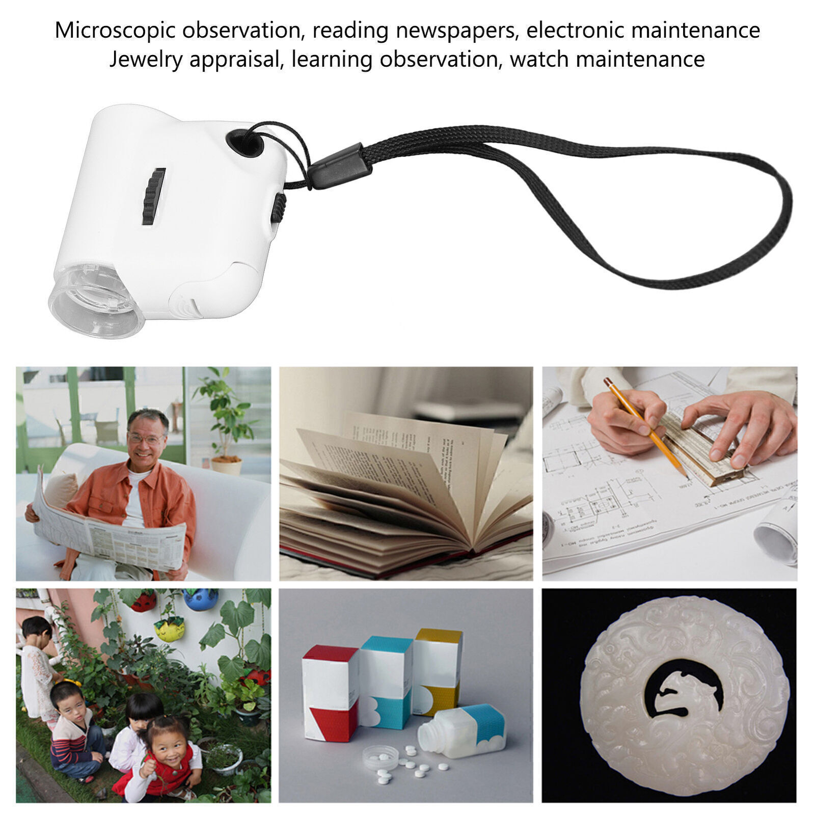 Mini Microscope 55X Magnification Pocket Size HD Acrylic Optical Lens Magnifier