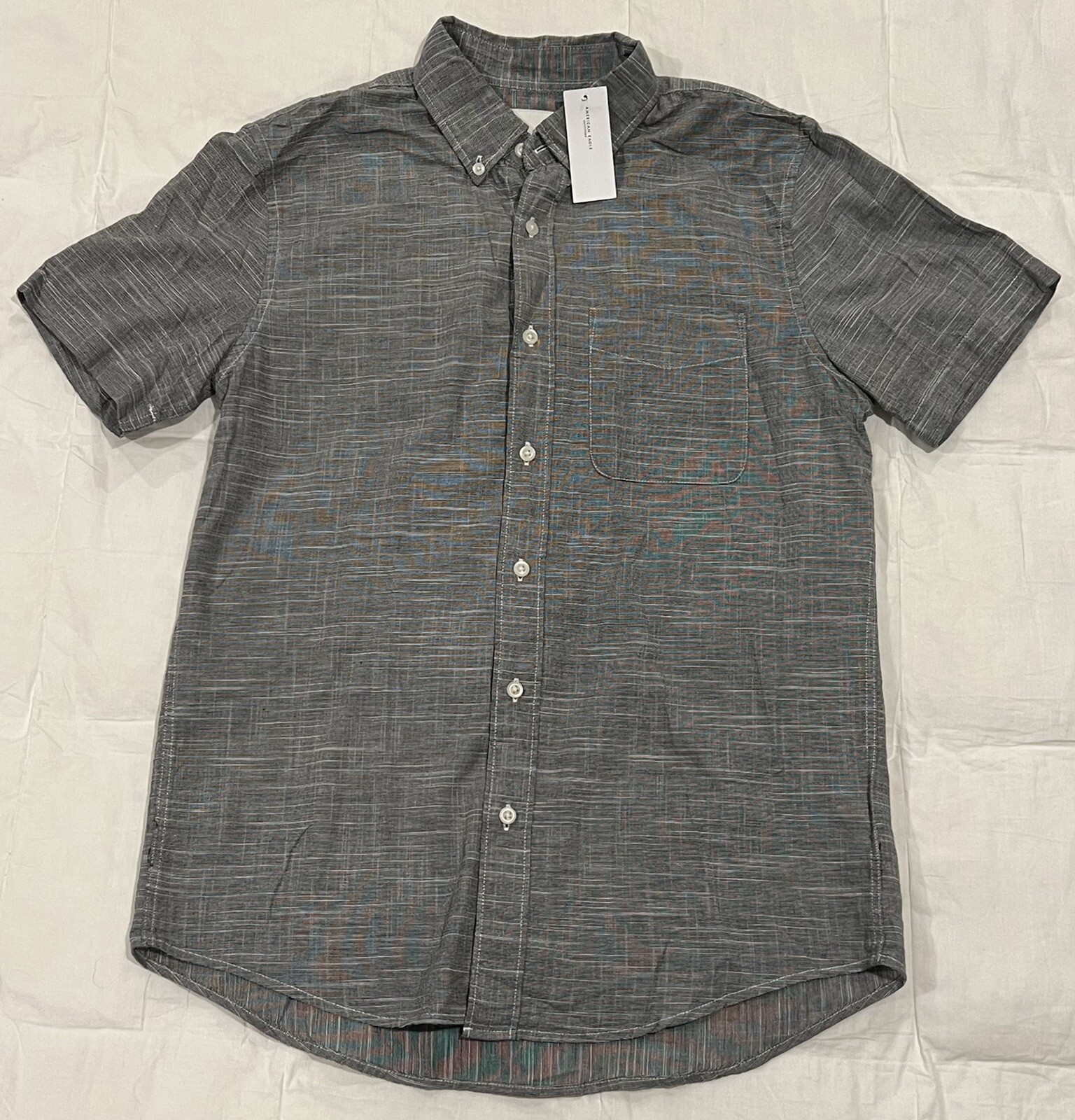 American Eagle Gray Checkered Button Down Shirt M… - image 1