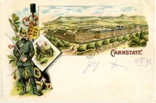 Postcard litho Bad Cannstatt/Stuttgart artillery barracks 1896