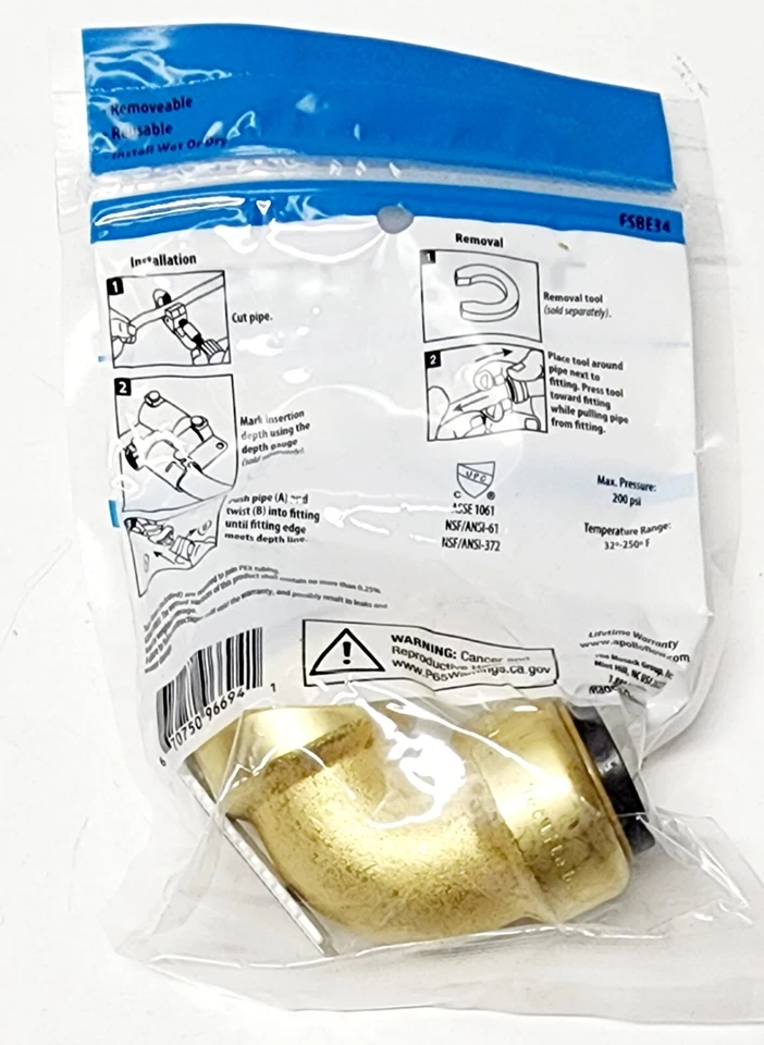 Tectite Apollo 90-Degree Brass Push-to-Connect Elbow 3/4 x 3/4 FSBE34 Set of 3 - Image 2 of 2