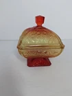 Vtg Jeanette Amberina Lidded Candy Dish Box Carnival Glass Acorn Pattern 6" H