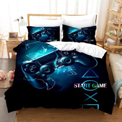 Geschenk Bettbezug Gamepad Spielstart Kissenbezüge 80x80 Bettwäsche Set 135x200