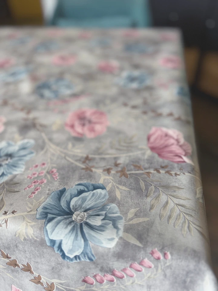 PVC Tischdecke FLORETTA grau rosa bla Meterware Wachstuch Breite & Länge wählbar - Bild 3 von 4