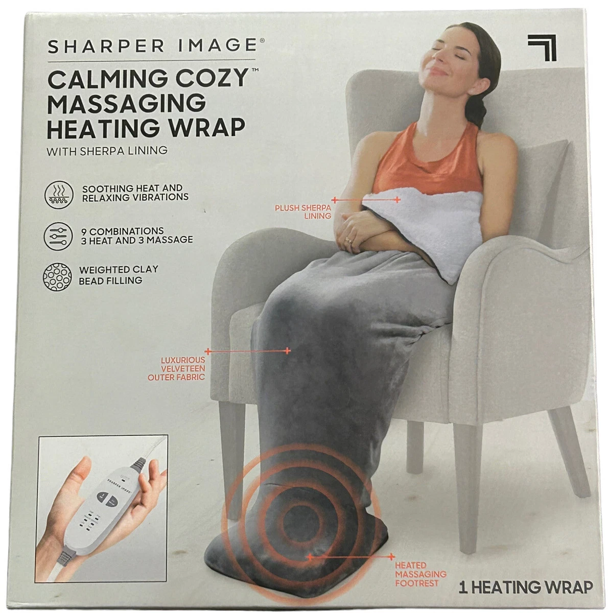 Sharper Image Calming Cozy Heating Blanket u0026amp; Massager (Grey)- New  740275056646 | eBay