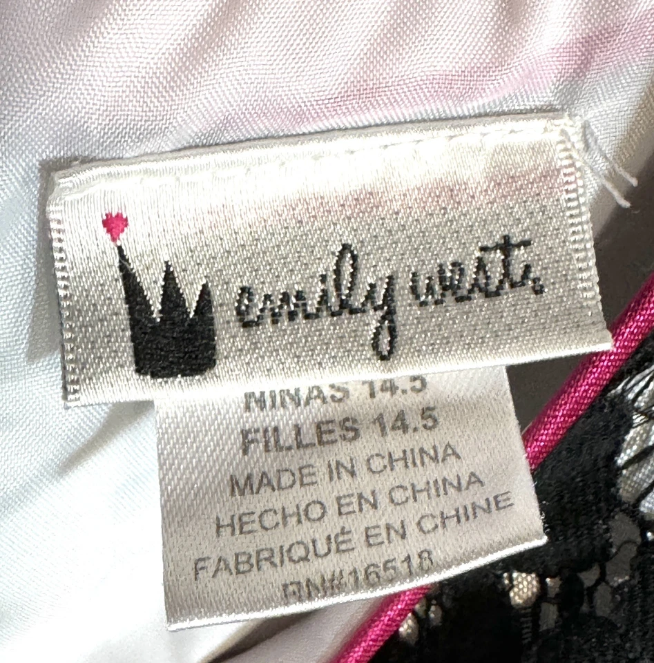 Vestido Emily West Niñas Talla 14.5 Negro Encaje Rosa Caliente Satén Cinta Corbata Tul Usado en Excelente Condición Foto 2 de 4