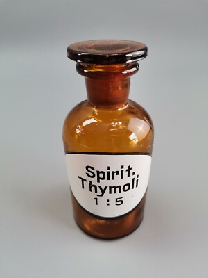 Apothekerflasche Spirit Thymoli braun Glas Apotheke Cannabis D=4,5 cm H=10,5 cm