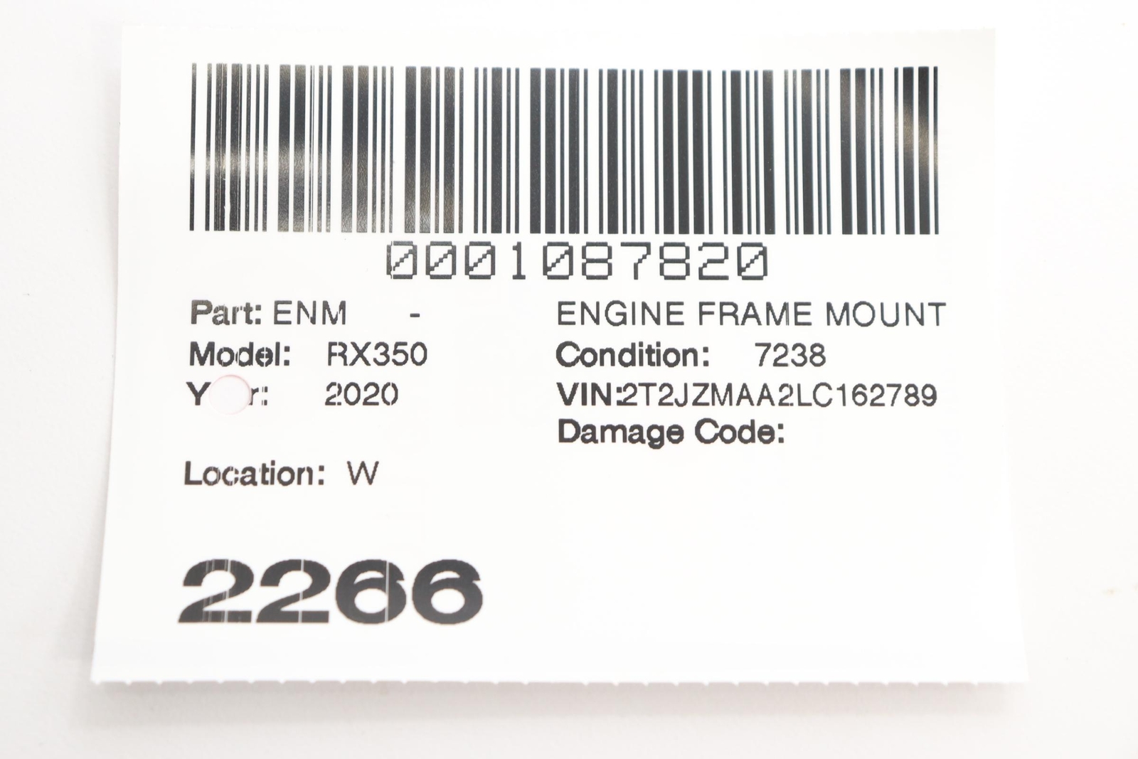 2016 - 2022 LEXUS RX350 3.5L ENGINE MOTOR REAR FRAME MOUNT SUPPORT BRACKET OEM