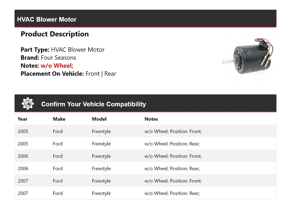 Мотор вентилятора для 2005-2007 Ford Freestyle 4 сезона 2006 - Изображение 2 из 4