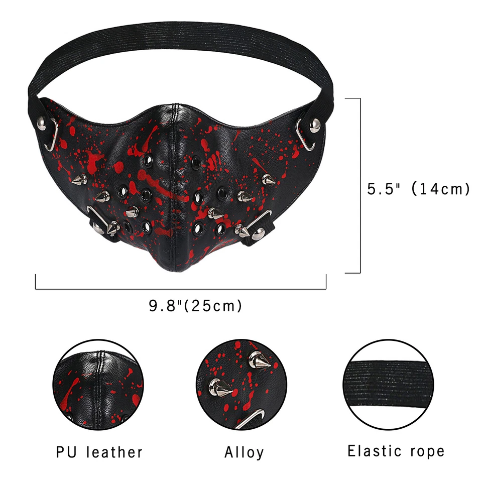 Punk Leather Spike Mask Gothic Rivet Biker Motorcycle Mask Half Face Sports Mask - Image 3 of 4