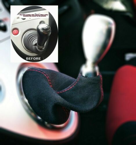 Shift Boot For 2002-2005 Honda Civic Si EP2 EP3 EU2 EU3 Black Suede Red Stitch - Picture 1 of 7