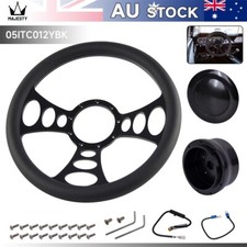 14" 9-Bolt Chrome W/Half Wrap PVC Steering Wheel + Adapter For Chevy GM Cadillac