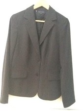 AK ANNE KLEIN Women's Black Pinstriped Blazer Lined Single Breasted Size 8
