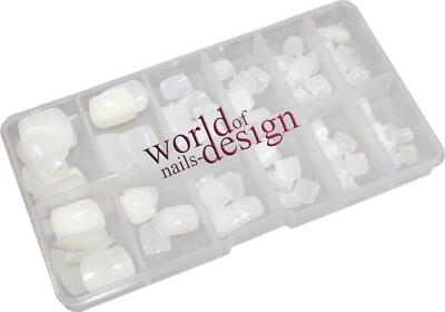 WORLD OF NAILS-DESIGN 100 Toe Nails ✅Full Size Tips für die Füße ✅ Fußnägel Naturfarben in Tip-Box