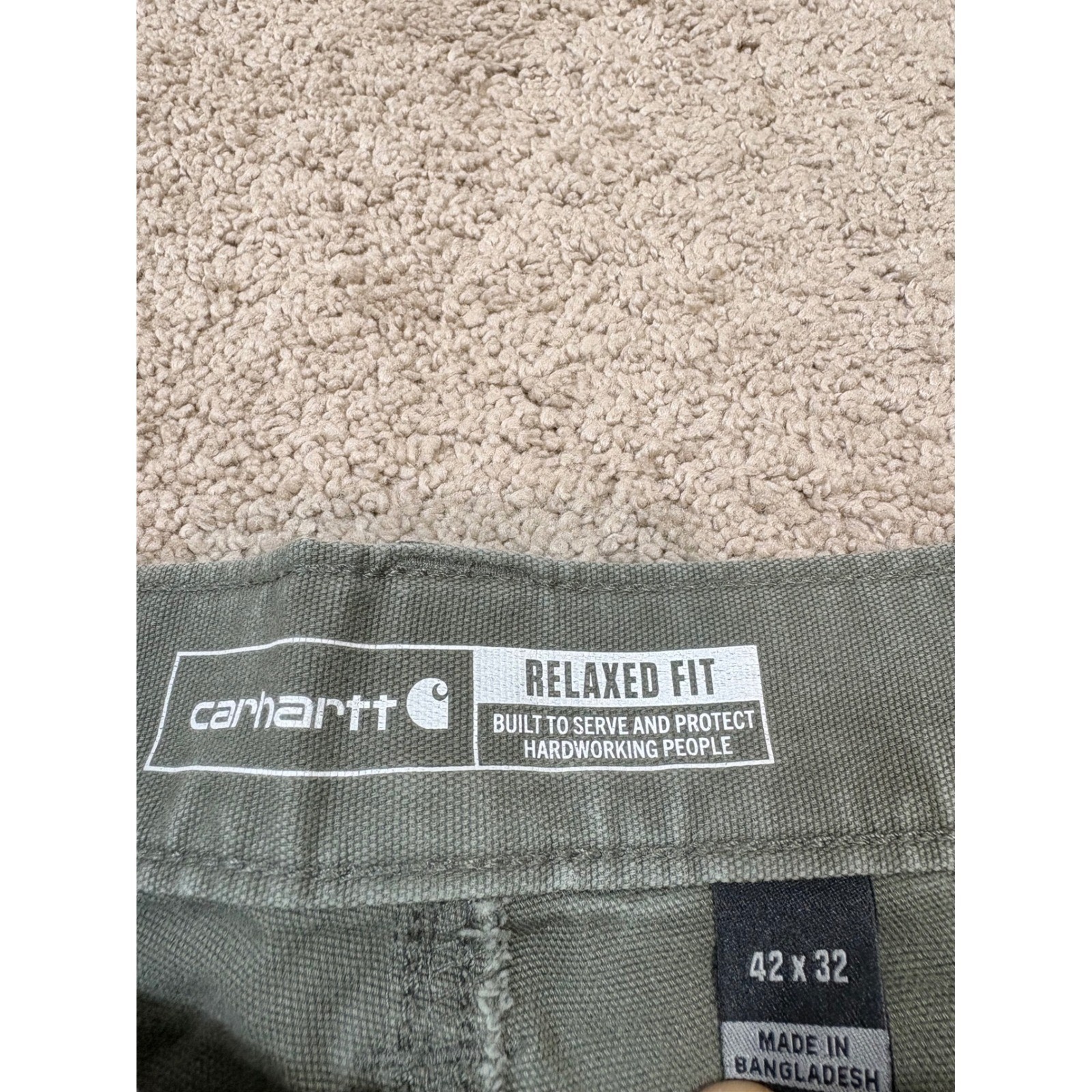 Carhartt BN2802 M Relaxed Fit Work Utility Pants Khaki Green Men Size 42x32 thumbnail 7