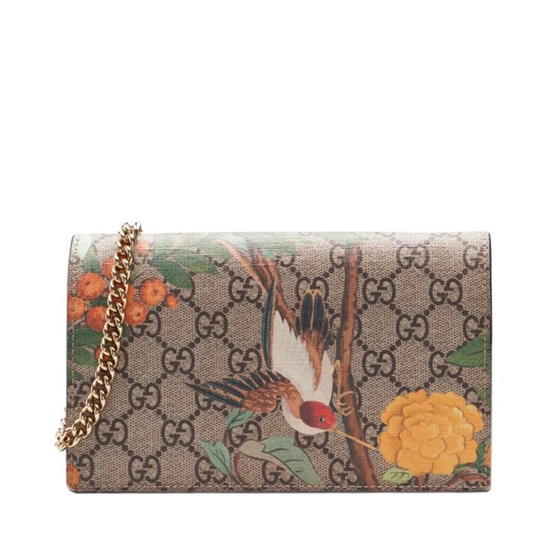 Borsa a tracolla Gucci beige rosso fiore GG Supreme WOC catena