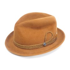 Vintage Foreman Clark Brown Fedora Hat Deluxe Wool Felt 7-1/8 EUC Feather E33