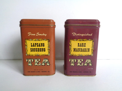 Vintage Wagner Tea Tin Set Rare Mandarin And Lapsang Souchong 4 oz Canisters