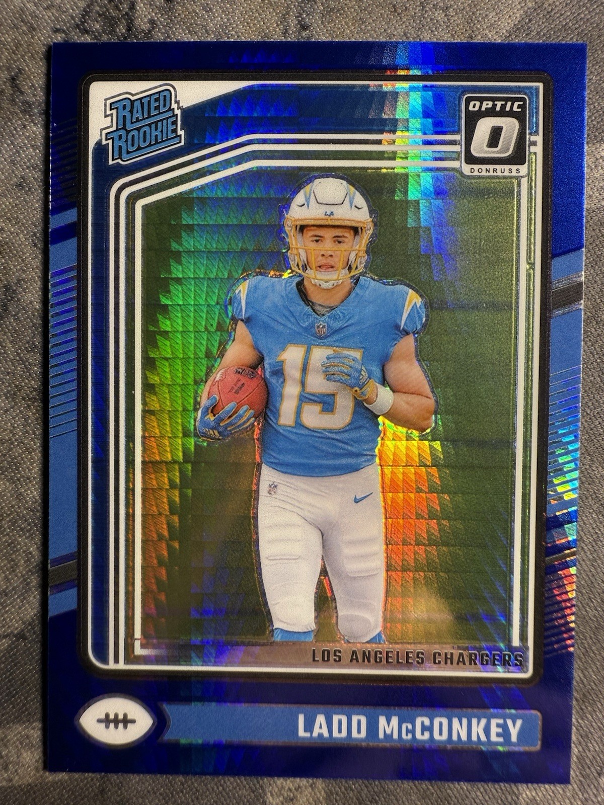 2024 Panini Donruss Optic -Rated Rookie Ladd McConkey #266 Blue Hyper Prizm (RC)