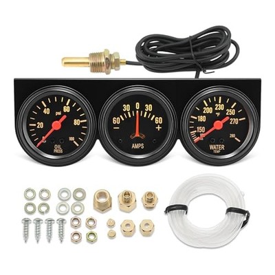  2inch 52mm Triple Gauge Set, Oil Pressure Gauge (0-150PSI) Water Temperature 