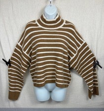Whistles Womens Stripe Funnel Neck Jumper Size M Brown White Wool Blend Knit