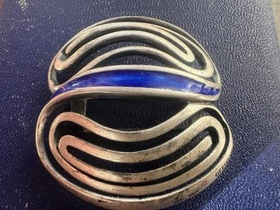 🔴 OTTAVIANI spilla argento 925 con smalto blu doppia chiusura vintage - Immagine 2 di 4