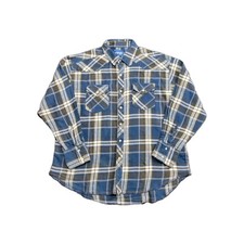 Wrangler Western Shirt Men's Large Blue Plaid Pearl Snap Button Up Long Sleeve