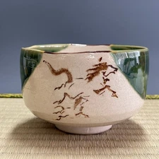 Oribe Ware H076 : Japanese Pottery Chawan Matcha Tea Bowl Tea Ceremony Vintage