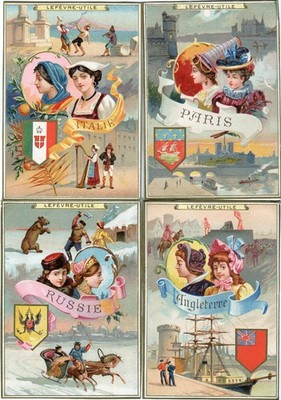 Glanzbilder Oblaten scraps  Lithos (6) Mädchen Damen Tracht Land Scenen 11 cm