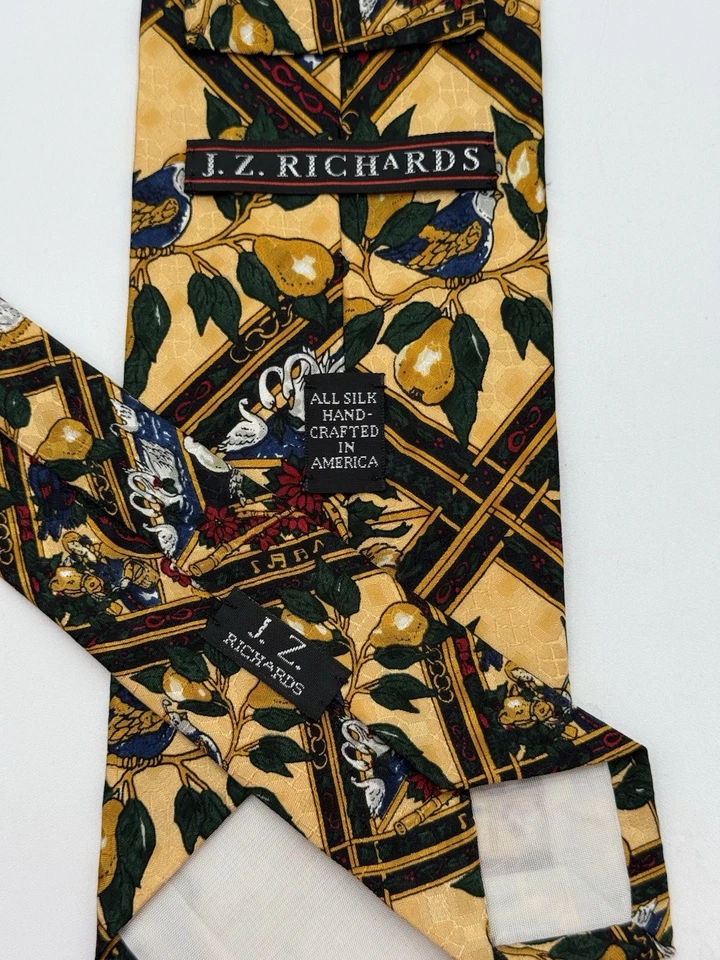 J.Z. Richards Christmas Tie All Silk Handcrafted USA Holiday Partridge Pears - Image 3 of 4