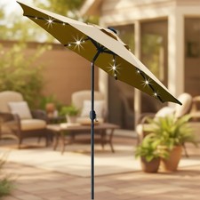 Stylish 9ft Light Tan Solar LED Patio Umbrella with Convenient Tilt Mechanism