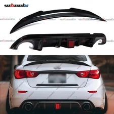 Gloss Black Rear Bumper Diffuser & Rear Spoiler Wing For 2014-2017 Infiniti Q50