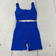 Activewear Set Womens Small Ribbed Seamless Sports Bra Biker Shorts High Waisted