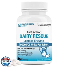 Puregen Labs Dairy Relief Fast Acting Lactase Enzyme 9000 FCC, Lactose Intole