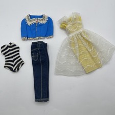 LOT Vintage Barbie Doll Clothes 1960s Black Striped Swimsuit Jacket Dress Jeans