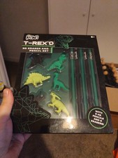 Kiwi T-rex'd 3D Earsers and Pencil Set for Kids, 5HB Pencils And 6 Erasers