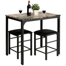 3 Pcs Counter Height Dining Set Marble Table 2 Chairs One Table Kitchen Bar Set