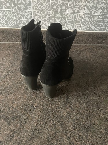 AQUATALIA BNWOB £209 Black Suede Ribbed Strap & Stud Ankle HeelBoots Sz 37 UK 4 - Picture 6 of 7