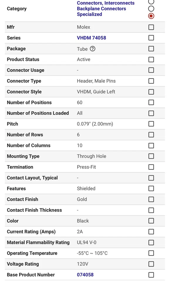 1x Molex 740581002 VHDM 60-Pos Press-Fit Backplane Connector Header Gold Plated - Image 4 of 4