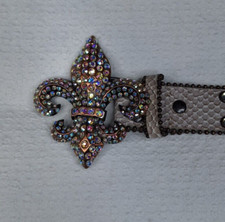 NOCONA Leather Western Cowgirl Rodeo Ivory Snake Tooled Rhinestone Bling Belt