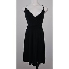 Express Spaghetti Strap Black Dress LBD Size XS Wrap-Front Low Cut READ