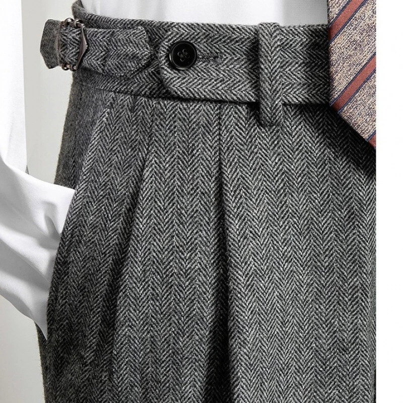 Naples Men High-waisted Slim Wool Trousers Handmade Tweed Pleated Straight Pants
Opens in a new wind