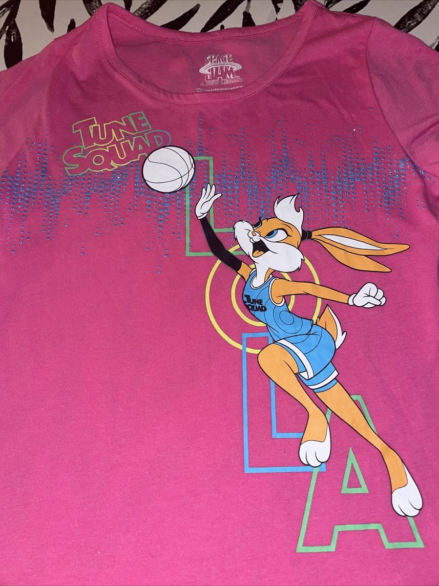 Space Jam Pink Lola Bunny Tune Squad High Low Graphic T-Shirt Teen XL 14-16  c