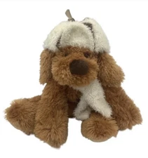 Hugfun Intl Inc Brown Shaggy Puppy Dog Bean Plush w/ Hat & Scarf Bow 15” Stuffed