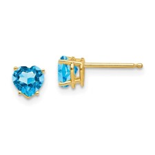 14k Yellow Gold 5mm Heart Blue Topaz Earrings 0.67g L-5mm, W-5mm for Mom